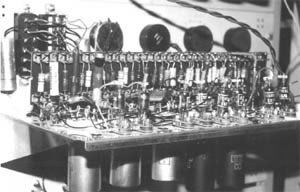 Figure 5. Horizontal time-base chassis in the replica showing vacuum tubes